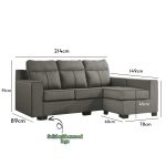 PERDUE 3 Seater L Shaped Sofa-Grey - Image 3