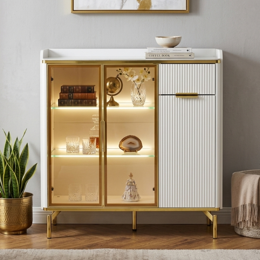 0028 AUNNIKA AUNNIKA 100cm LED Ambient Light Sideboard-Gold White - Image 1