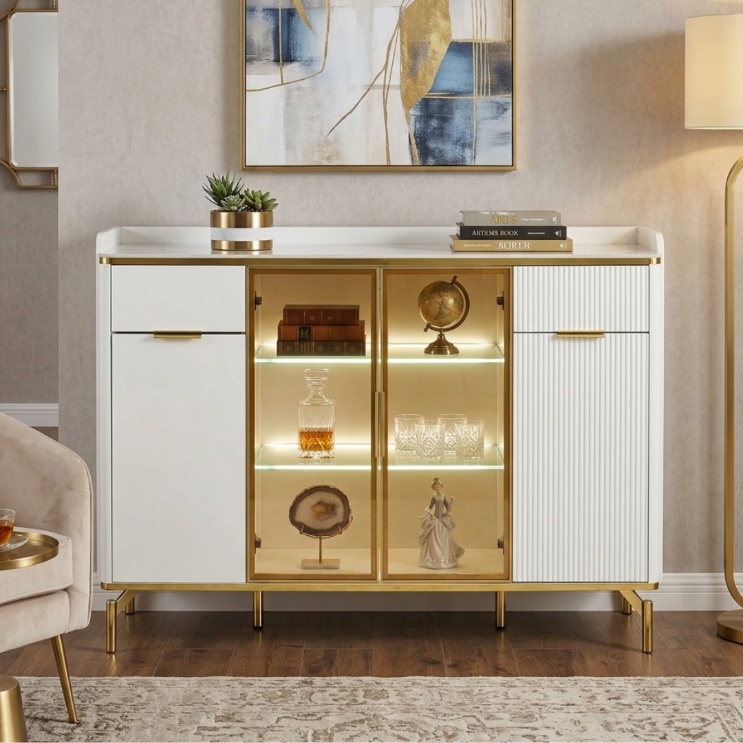 0048 AUNNIKA AUNNIKA 140cm LED Ambient Light Sideboard-Gold White - Image 1