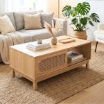 ALESANA 120cm Rattan Door Coffee Table-Oak