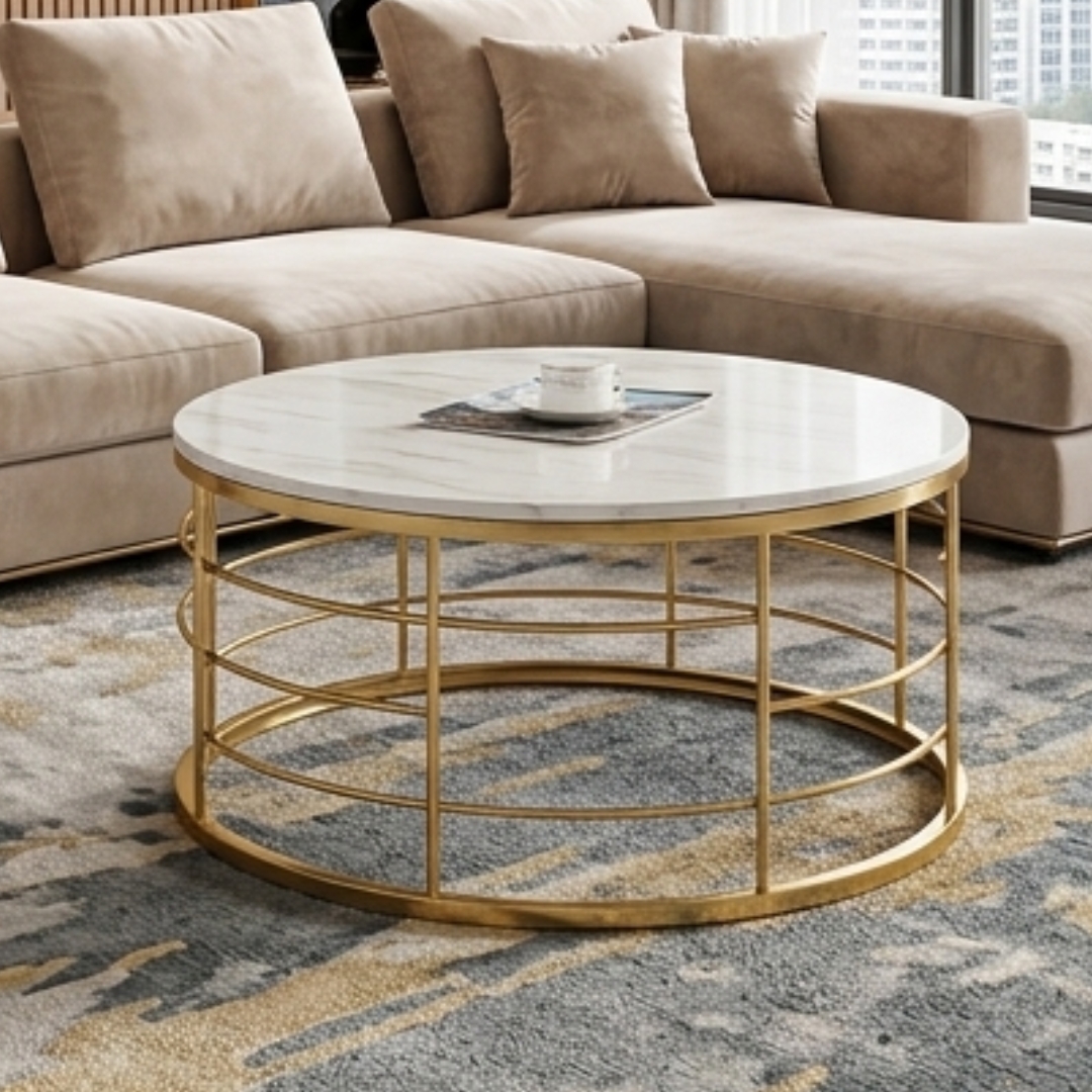 CT 935 MAIN CT 935 D90cm Marble Top Coffee Table-Gold Chrome - Image 1