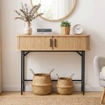EVALIS 100cm Sliding Door Console Table-Natural