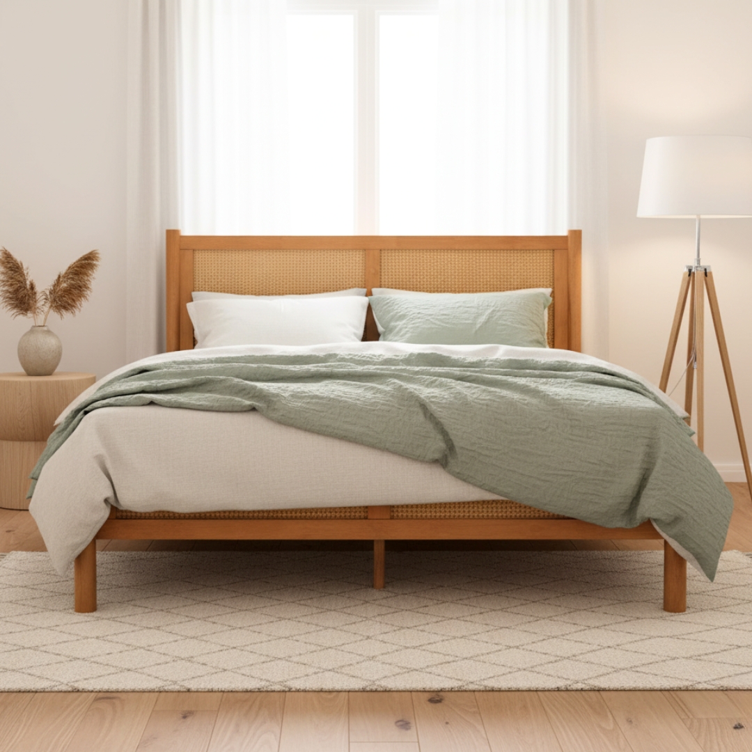 MEGAN BED MAIN MEGAN Queen & King Size Wooden Bed Frame-Light Walnut - Image 1