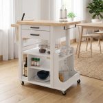 MARCUS Solid Wood Kitchen Cart Trolley-White