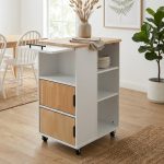 TAYLIA Solid Wood Kitchen Cart Trolley-White