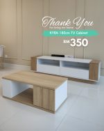 KYRA 180cm TV Cabinet-White+Oak - Image 9