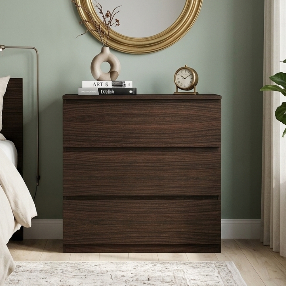 VESTA 3D BROWN- VESTA Premium Grade 3 Drawer Chest-Dark Brown - Image 1
