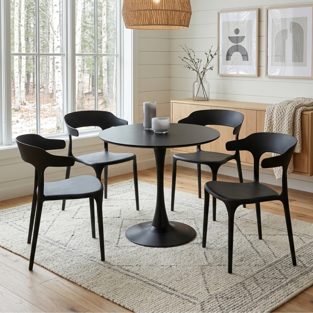 AMINO 4S BLK- (1) AMINO 80cm 4 Seater Dining Set-Black - Image 1