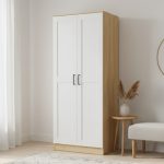 FENKEL 2 Door Soft Closing Wardrobe-Oak+White - Image 2