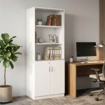 QUISHA Melamine 2 Glass Door Filling Cabinet With Key Lock-White