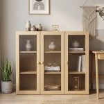 ROXANNE 3 Door Acrylic Door Storage Cabinet-Oak