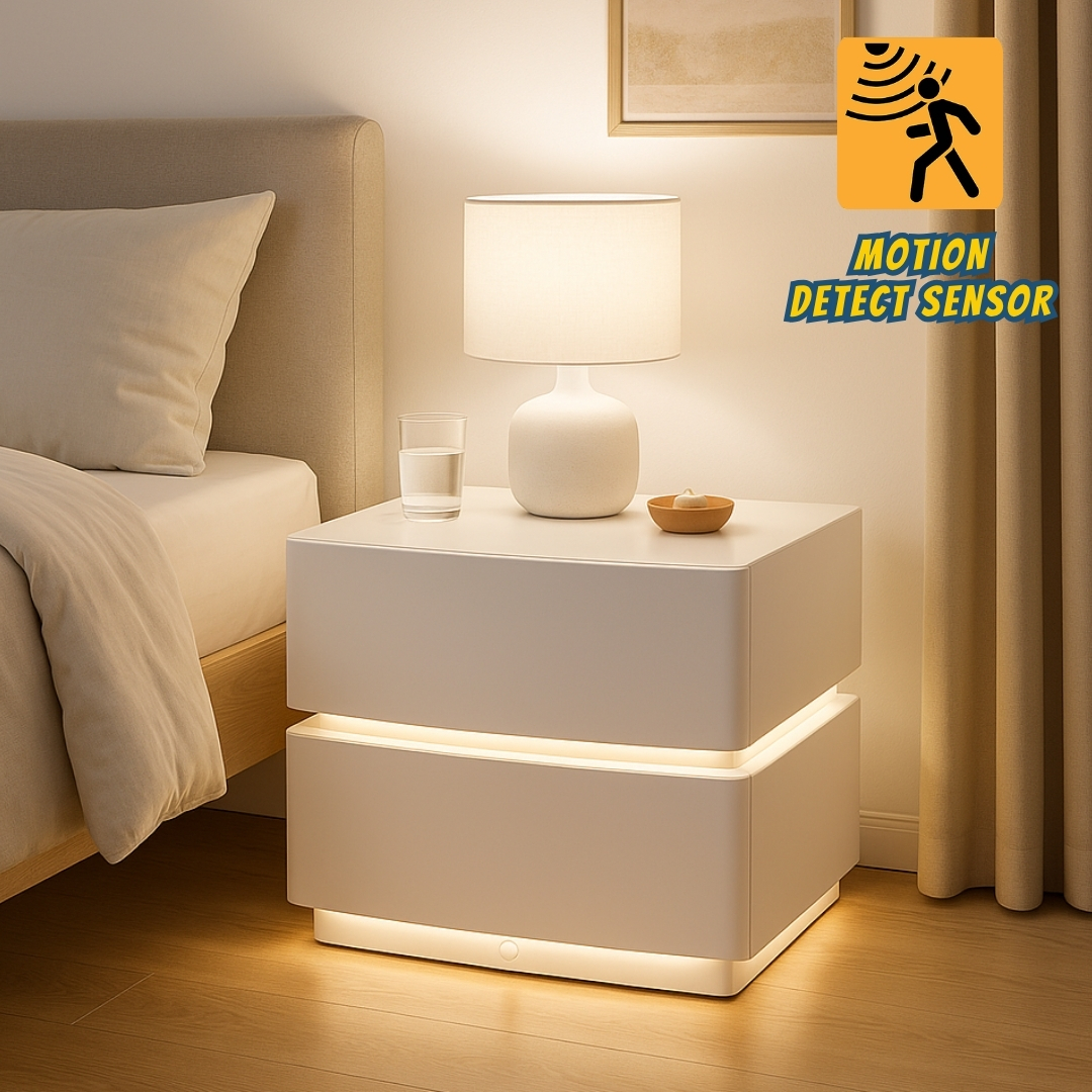 A2 ELLY MAIN ELLY Motion Sensor Smart Bedside Table-White - Image 1