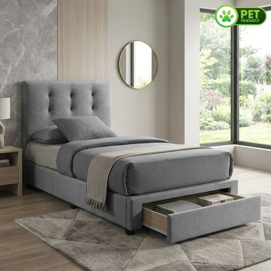 BACTON GREY 26 BACTON Pet Friendly Single Size Drawer Storage Bed-Grey - Image 1