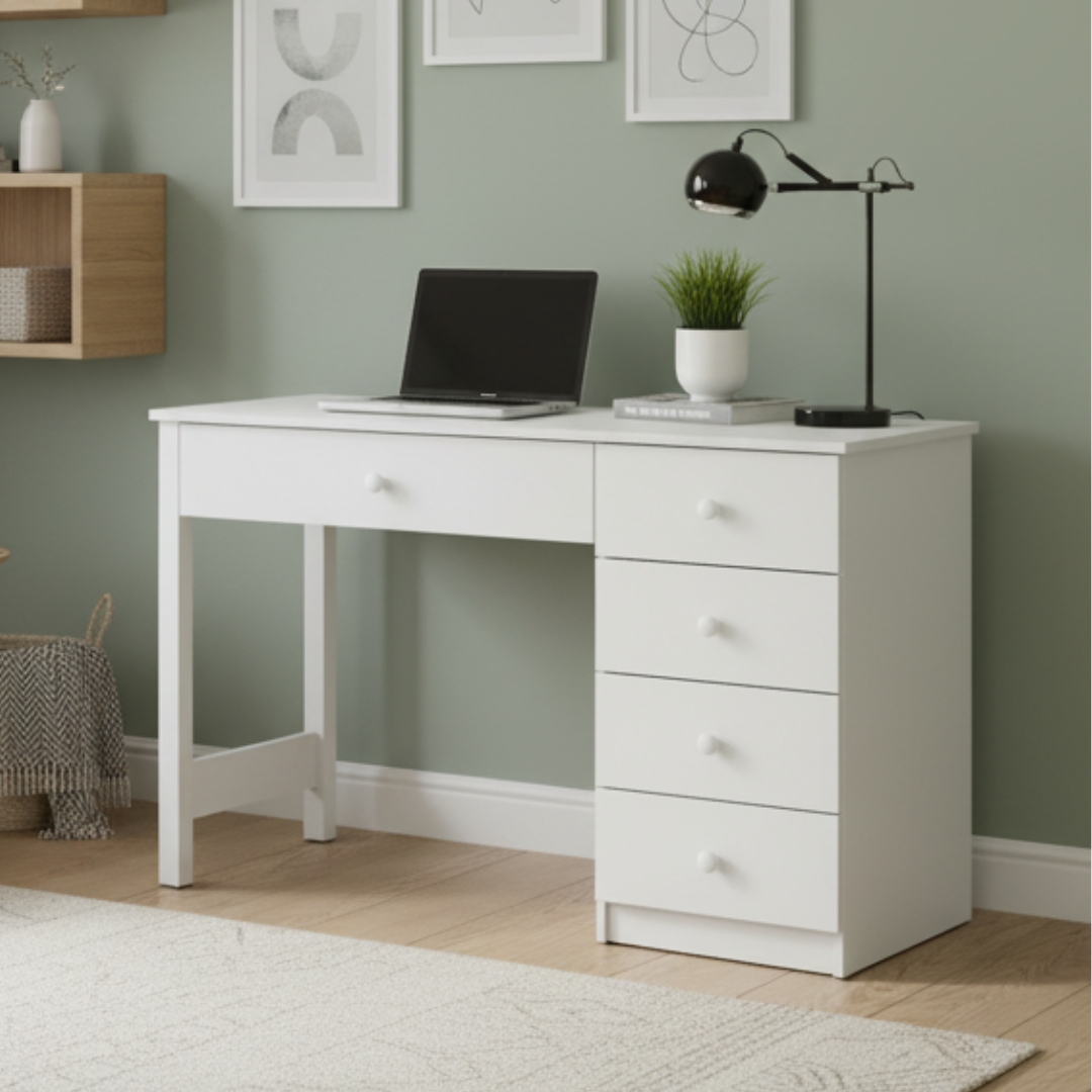 RONIE DESK MAIN RONIE 120cm 5 Drawer Study Desk-White - Image 1