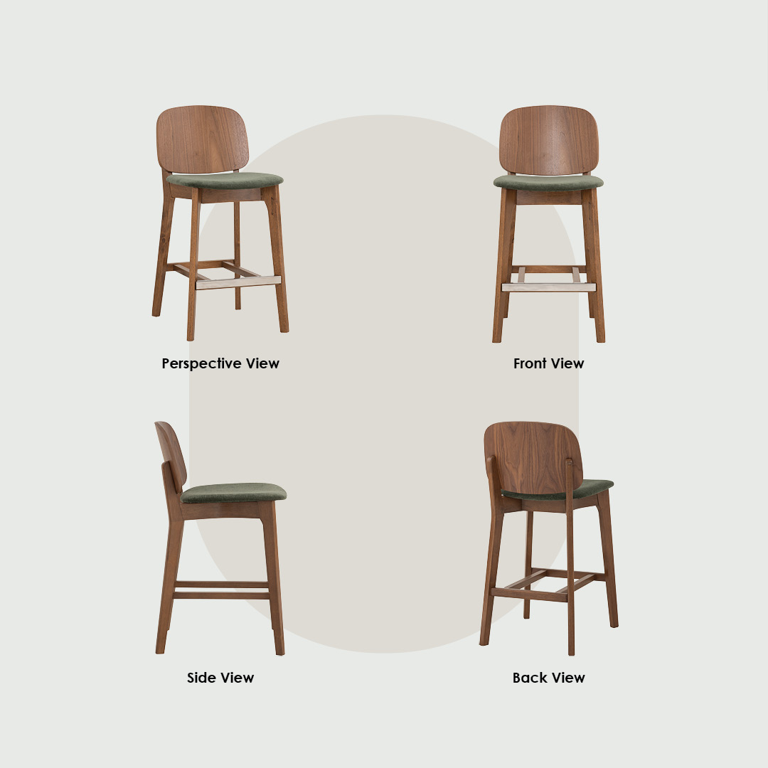 CORA Solid Wood Bar Chair-Green Seat - Image 5
