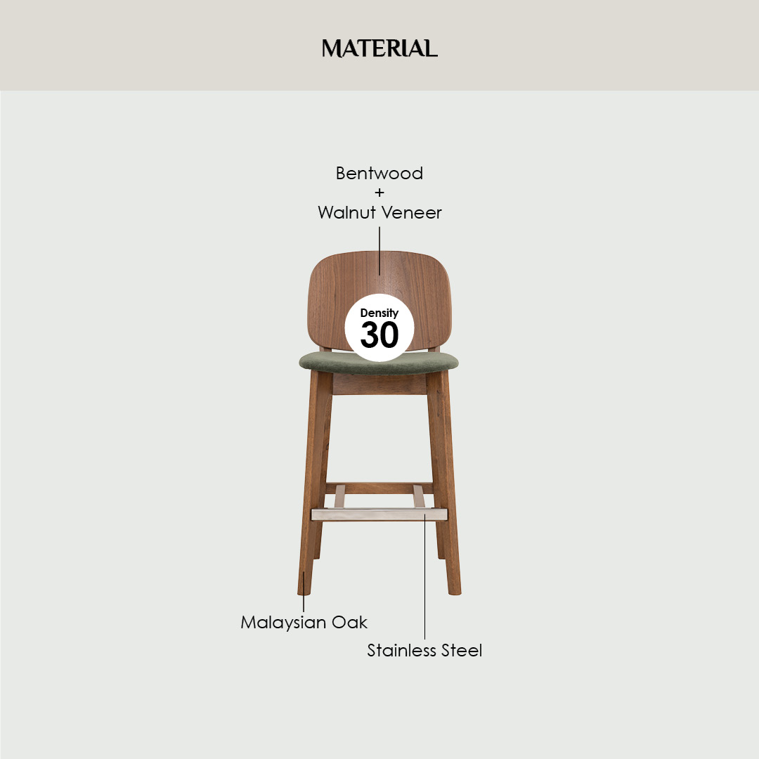 CORA Solid Wood Bar Chair-Green Seat - Image 4