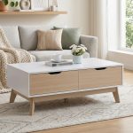 SOVAN 100cm 2 Drawer Coffee Table-Oak+White