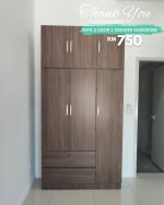 TEMI 240cm Height 6 Door 2 Drawers Wardrobe-Walnut - Image 6