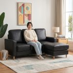 JAECOO 3 Seater Pet Friendly L Shaped Sofa-Black PU - Image 2