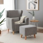 TOJOLA Fleece Fabric Lounge Chair With Stool-Grey
