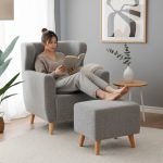 TOJOLA Fleece Fabric Lounge Chair With Stool-Grey - Image 2