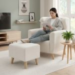 TOJOLA Fleece Fabric Lounge Chair With Stool-Cream - Image 3