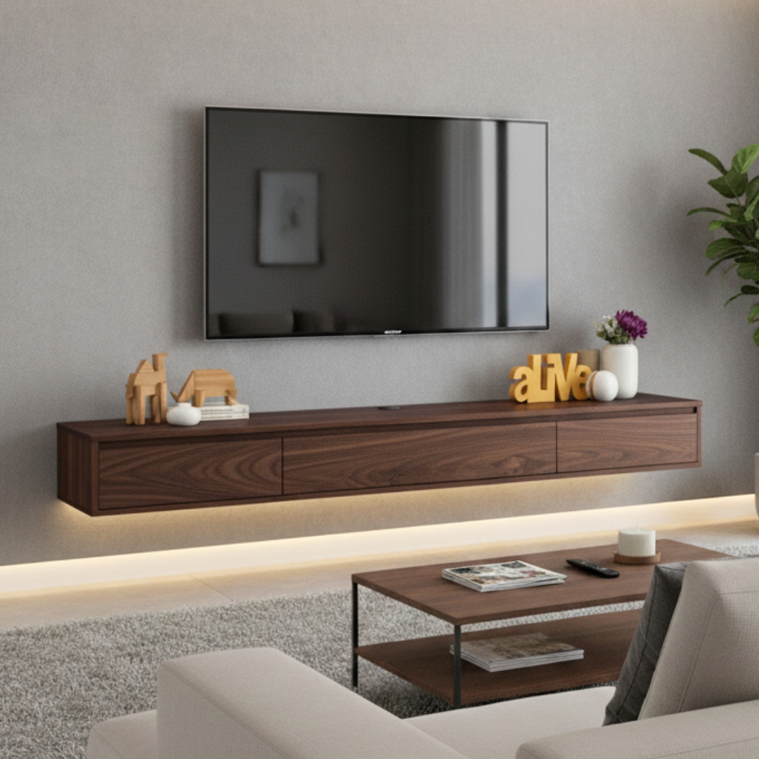 336099 MAIN HIRANO 180cm Wall Mounted TV Cabinet-Walnut - Image 1