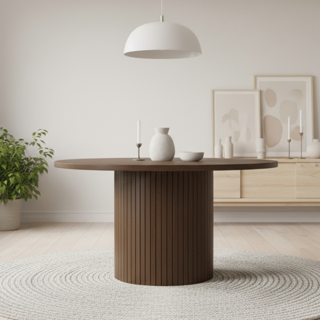 MOLLA 120CM WLN MAIN MOLLA D122cm Full Solid Round Dining Table-Walnut - Image 1