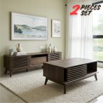 PRATO 2 In 1 180cm Louver Design Living Set-Walnut