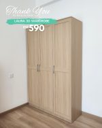 LAURA 120cm 3 Door Wardrobe-Oak - Image 6