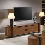 90827-HCWN 200cm Hall Cabinet-Walnut / Black