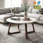 FLOW Dia90cm Sintered Stone Coffee Table-Walnut