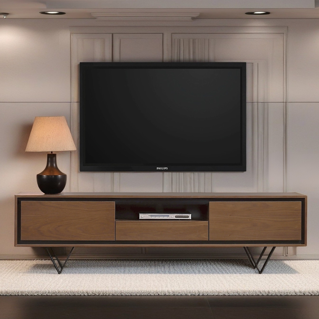 Hughes TV HUGHES 200cm Wooden TV Cabinet-Walnut / Black - Image 1
