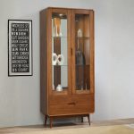PAGAN 180cm Solid Wood Display Cabinet With Light-Walnut - Image 2