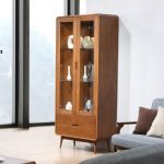 PAGAN 180cm Solid Wood Display Cabinet With Light-Walnut - Image 3