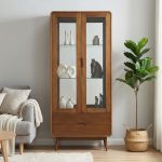 PAGAN 180cm Solid Wood Display Cabinet With Light-Walnut