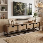POLOMA 210cm Synthetic Rattan TV Cabinet-Walnut / Black - Image 2
