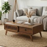 PRUDENCE 120cm Wooden Sliding Door Coffee Table-Walnut