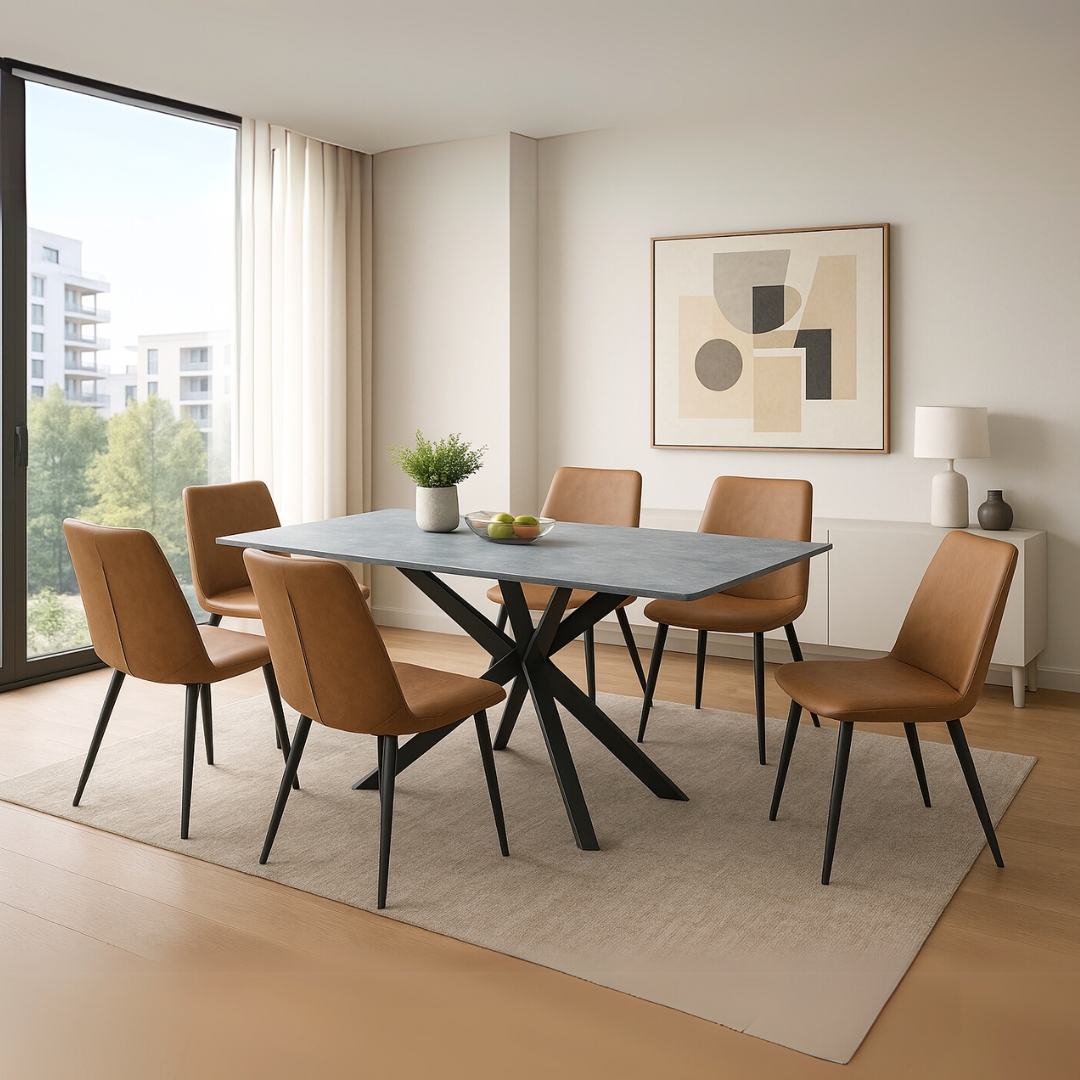 SIERRA 6S-1 SIERRA ceramic top 6 seater dining set-Brown - Image 1