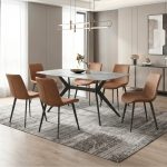 SONJA Ceramic Top 6 Seater Dining Set-Brown