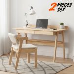 [Package] ANJO 2 In 1 Full Solid Wood Study Set-Natural