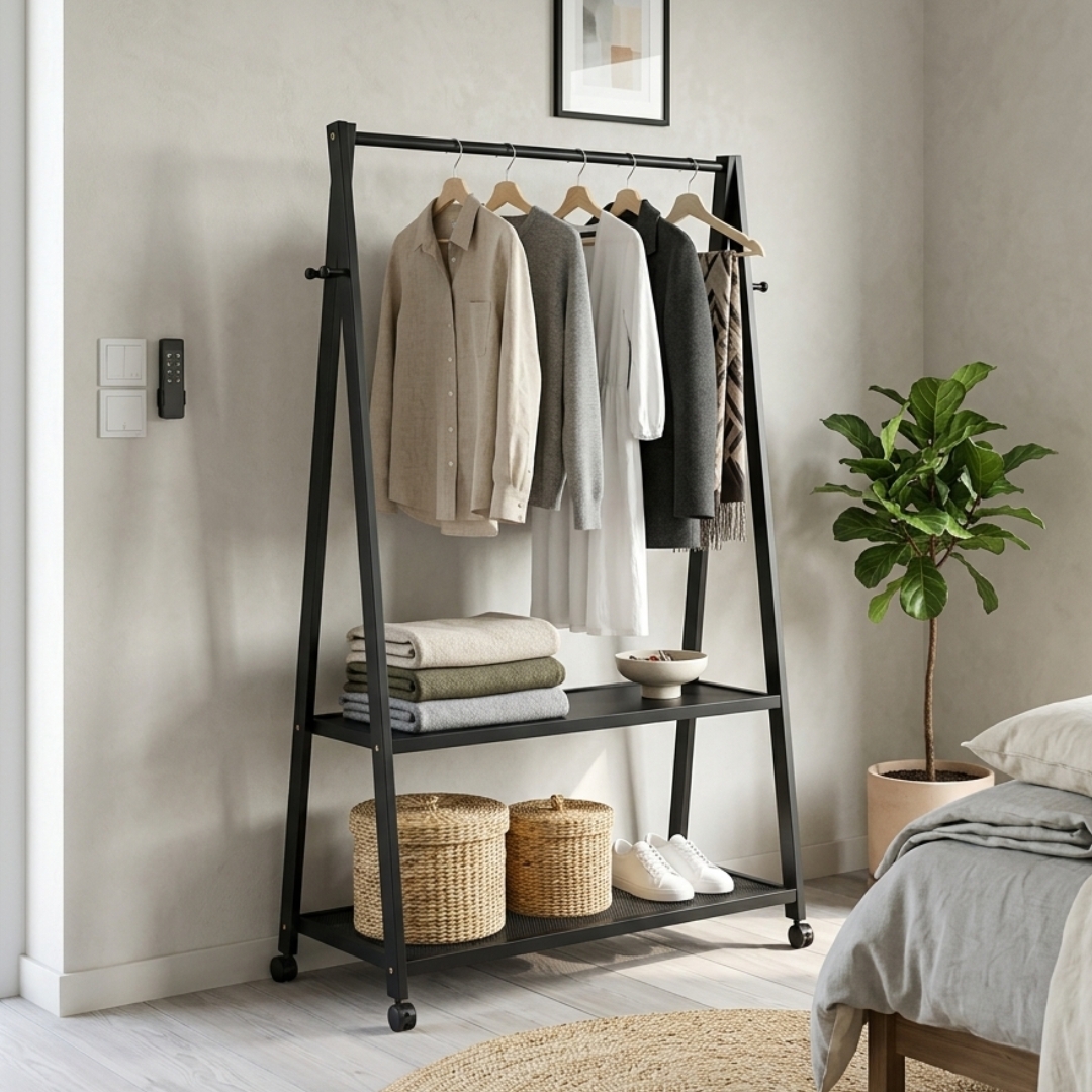 ATSUTA CAPP- (1) ATSUTA Wooden A-Shaped Garment Rack-Cappuccino - Image 1