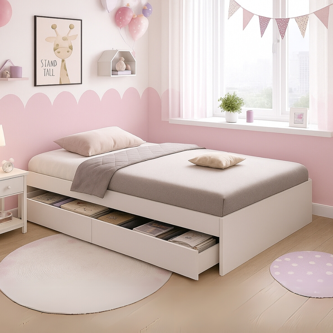CALISTA Single Size Drawers Bed Base-White - Image 1