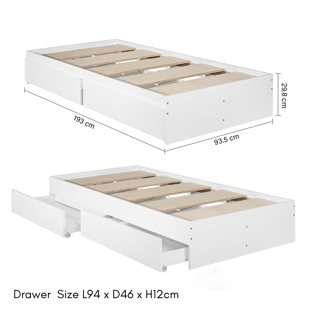 CALISTA Single Size Drawers Bed Base-White - Image 2
