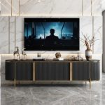 MARYON 200cm Marble Top With Flutter TV Cabinet-Black