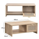 NOKA 100cm Coffee table-Rattan Oak - Image 4
