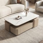 YUKARI 130cm Crystal Marble Coffee Table With Portable Stool