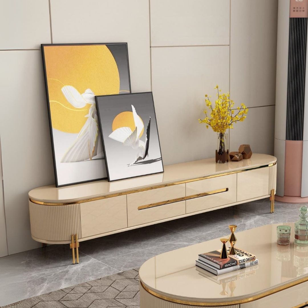 13 90583-HCBE/GD 200cm Hall Cabinet - Beige / Gold - Image 1