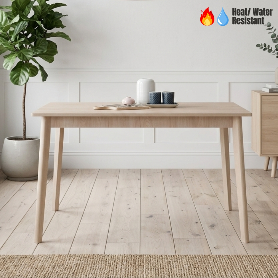 144077 MAIN 26 STARK 120cm Melamine Top Dining Table-White Wash - Image 1