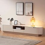 33122 220cm Glass Top TV Cabinet - White Beige - Image 2